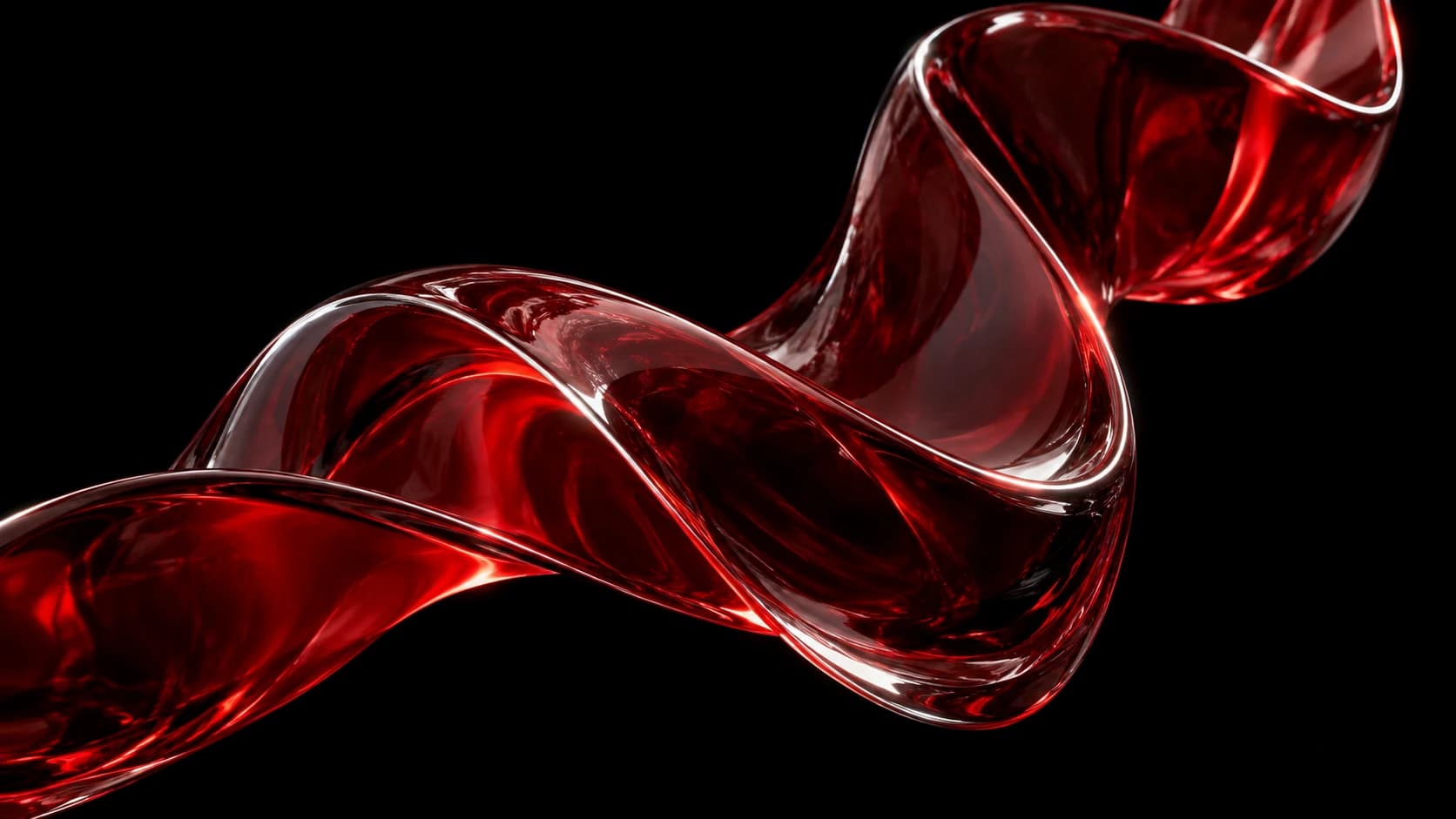 Rotes Glas nimmt eine fließende, eigenständige Form an. KI-generierte Konzeptvisualisierung.